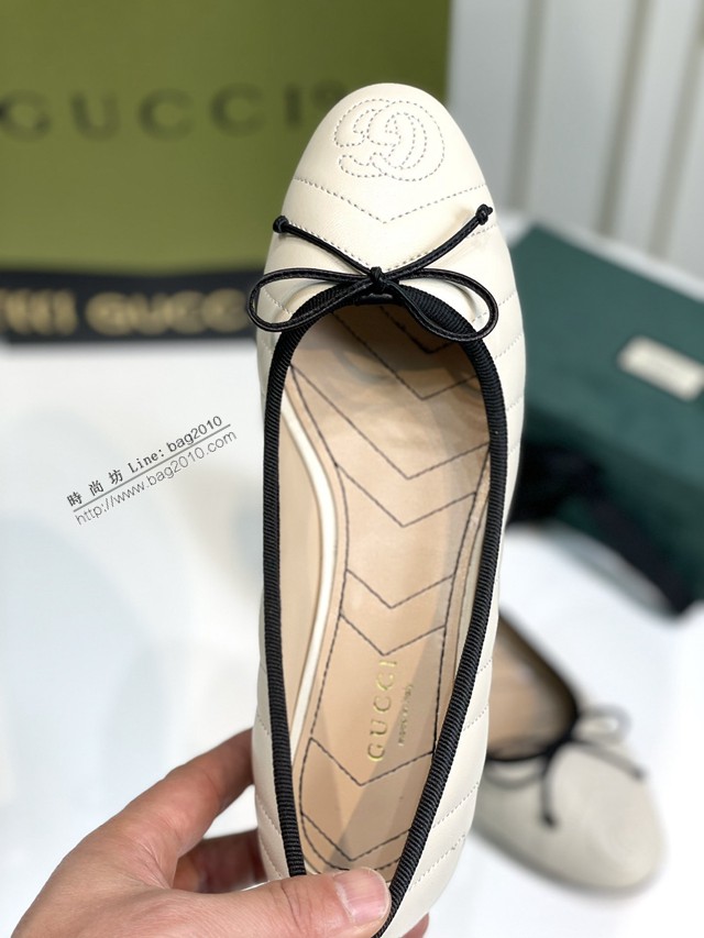 gucci羊皮單鞋皮鞋女鞋 古馳22新款菱格芭蕾舞鞋 dx3293